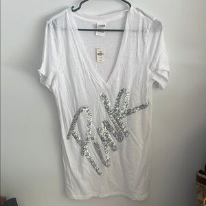 PINK Victoria's Secret Sequin Relaxed White T-Shirt